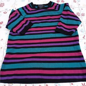 City Silk KnitWear Stretch M Stripe Silk Nylon Multicolored Women's Top Blouse.
